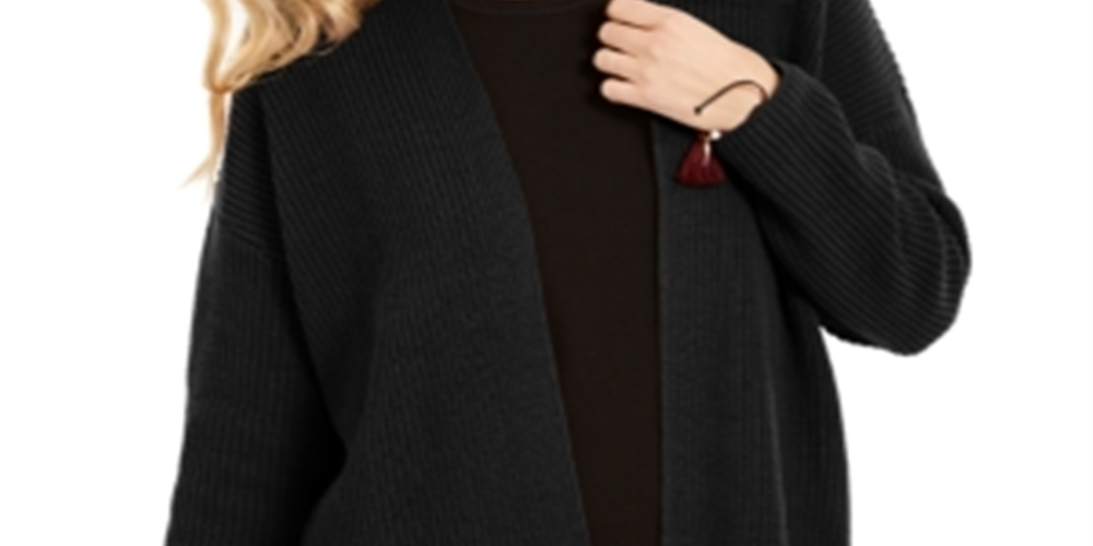 Style & Co Women's Button Side Oversized Cardigan Black Size X-Small