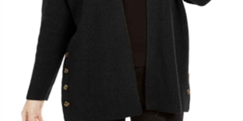 Style & Co Women's Button Side Oversized Cardigan Black Size X-Small