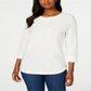 Karen Scott Women's Space Dye 3/4 Sleeve Top White Size Petite L