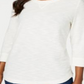 Karen Scott Women's Space Dye 3/4 Sleeve Top White Size Petite L