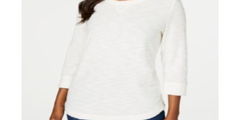 Karen Scott Women's Space Dye 3/4 Sleeve Top White Size Petite L