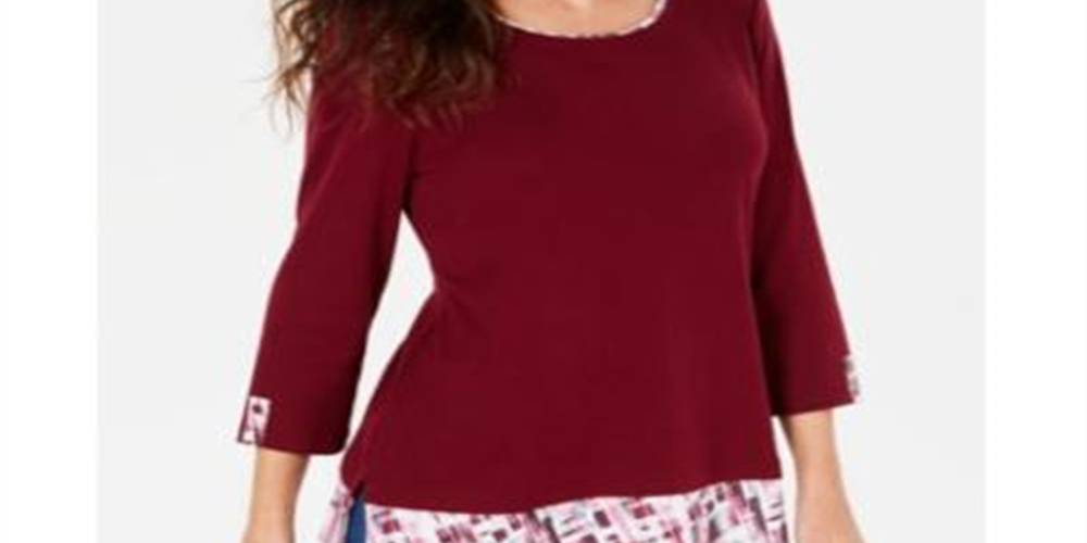 Karen Scott Women's Printed Trim Top Red Size Petite S