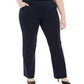 Alfani Women's Plus Tummy Control Faux Leather Trim Trousers Navy Size 26W