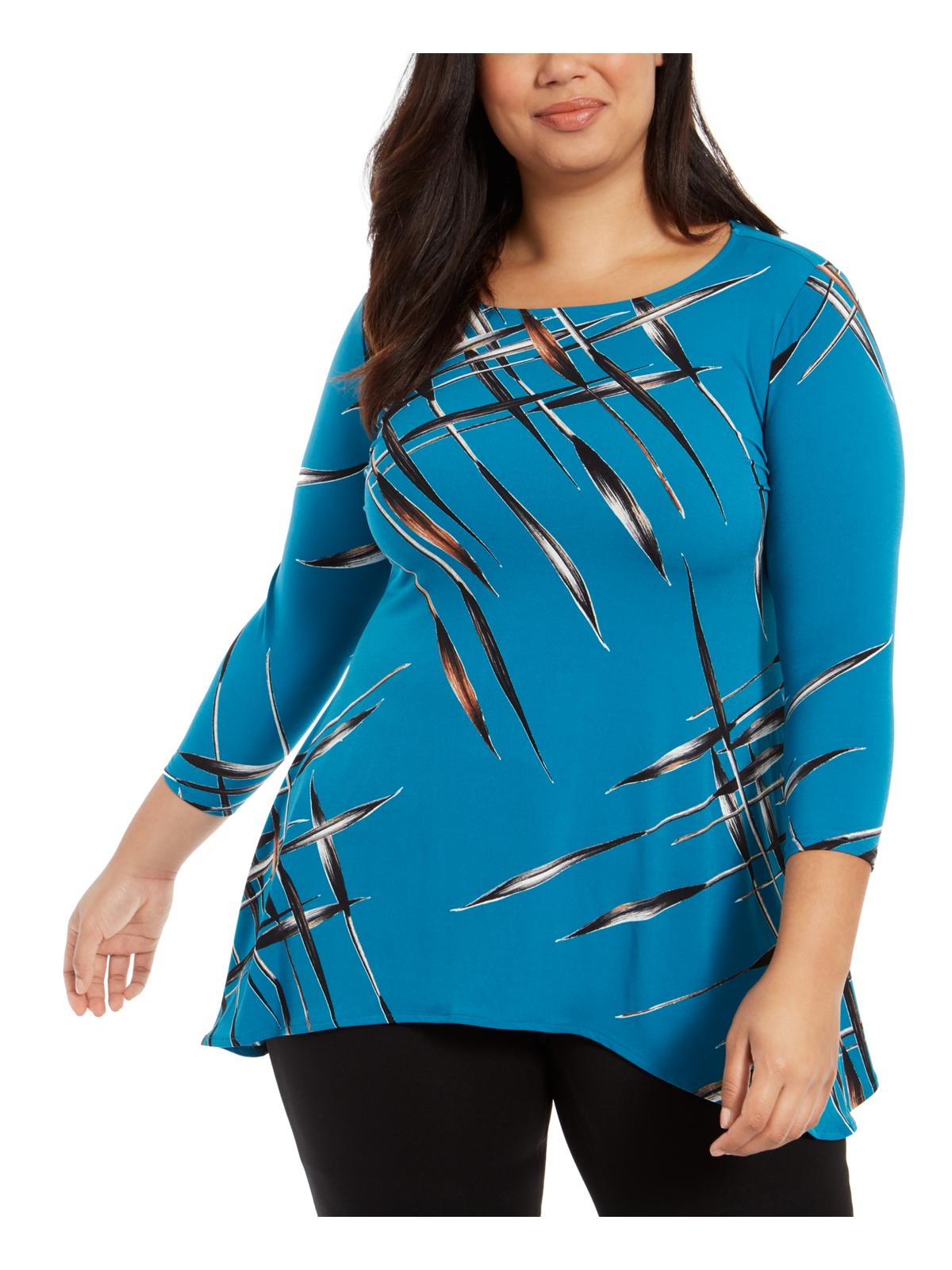 Alfani Women's Plus Printed Handkerchief Hem Top Blue Size 1X