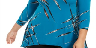 Alfani Women's Plus Printed Handkerchief Hem Top Blue Size 1X