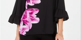 Alfani Women's Bell Sleeve Floral Print Top Purple Size Petite Large