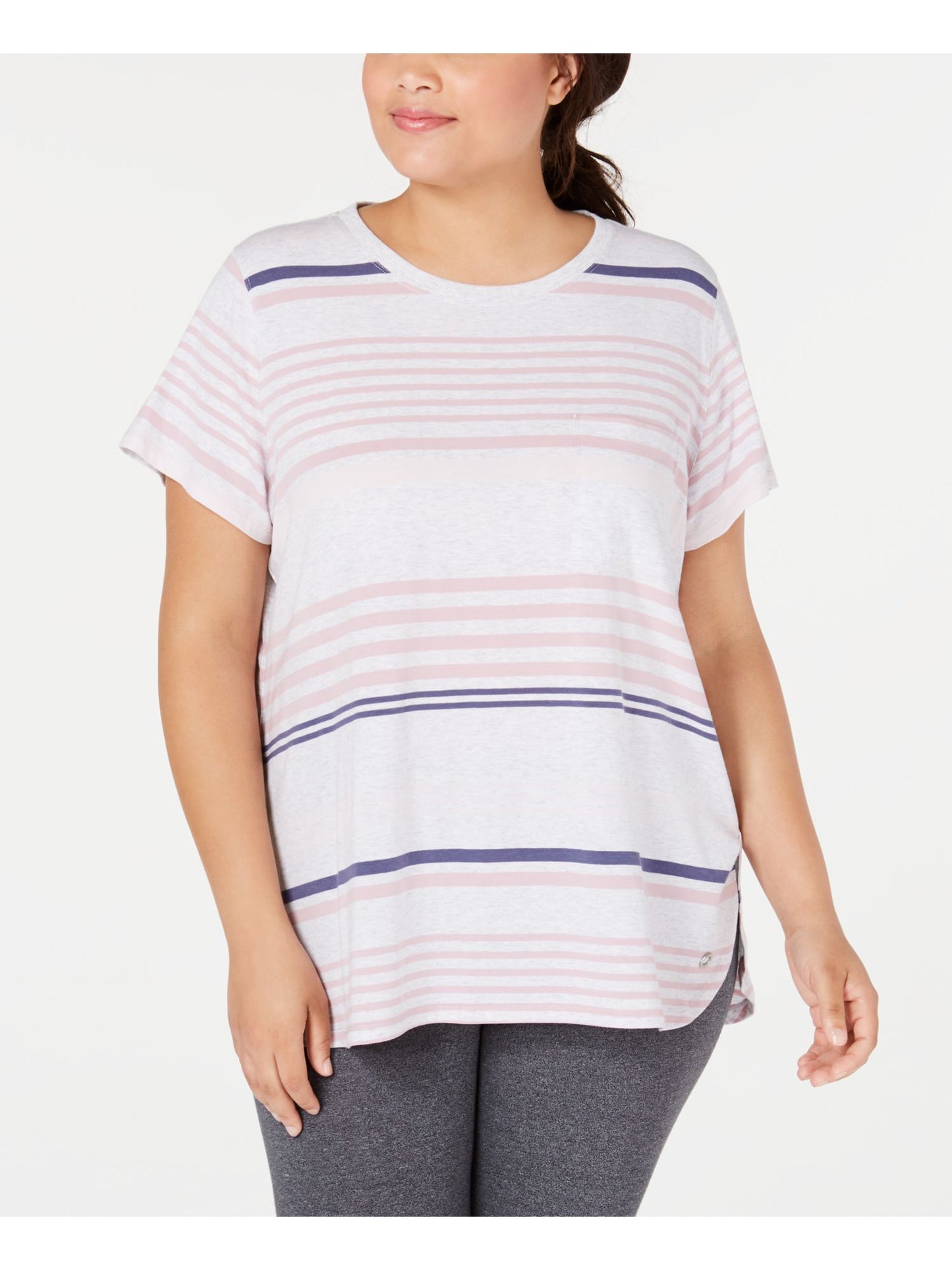 Calvin Klein Women's Plus Vista Striped T-Shirt Pink Size 2X