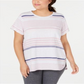 Calvin Klein Women's Plus Vista Striped T-Shirt Pink Size 2X