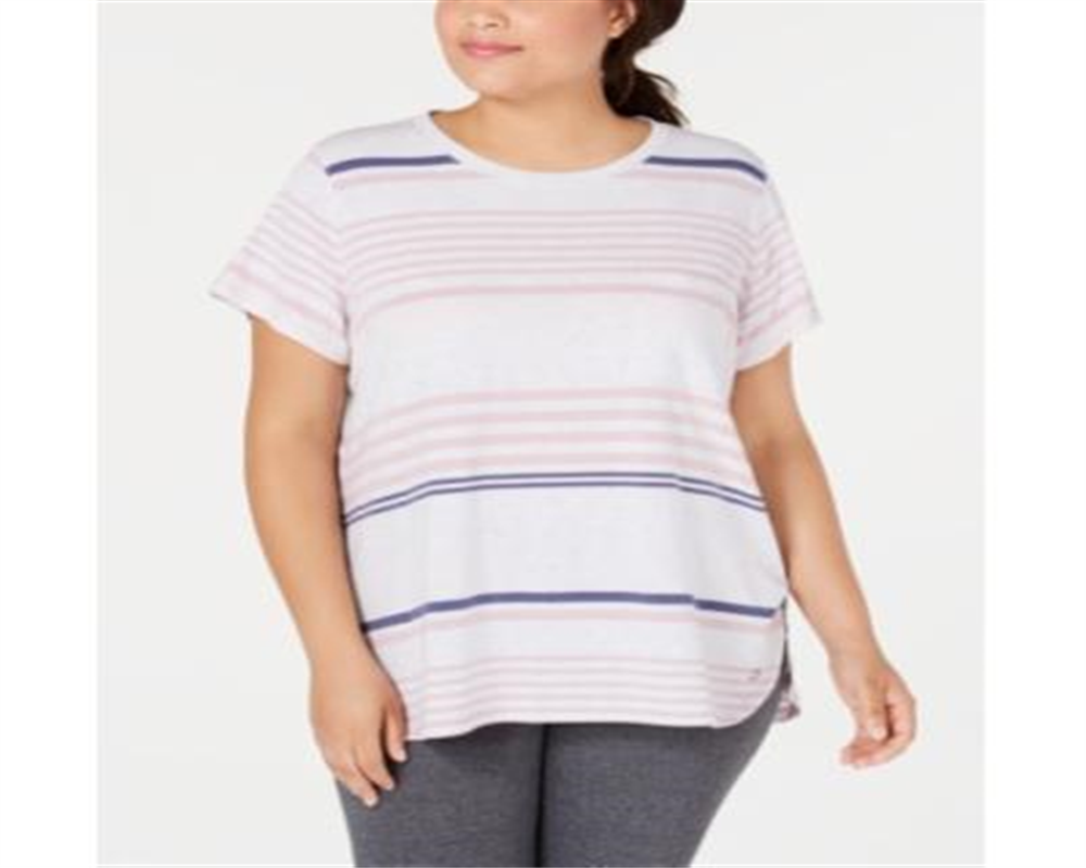 Calvin Klein Women's Plus Vista Striped T-Shirt Pink Size 2X