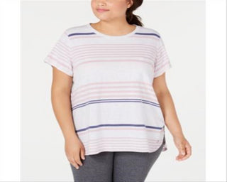 Calvin Klein Women's Plus Vista Striped T-Shirt Pink Size 2X