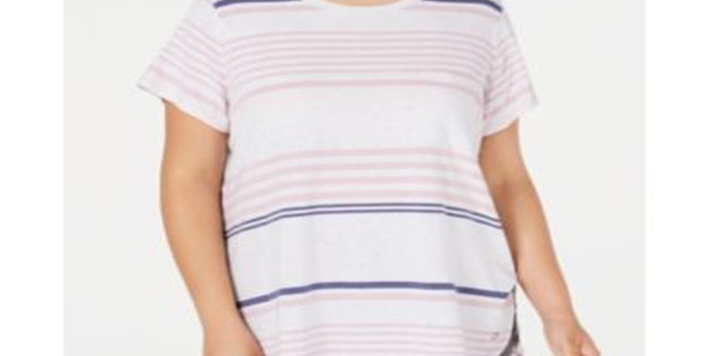 Calvin Klein Women's Plus Vista Striped T-Shirt Pink Size 2X