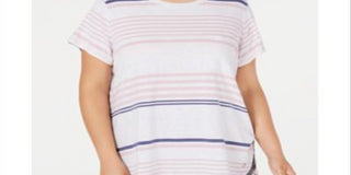 Calvin Klein Women's Plus Vista Striped T-Shirt Pink Size 2X