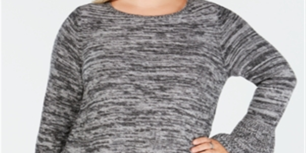 Style & Co Women's Plus Marled Ruffle Hem Sweater Gray Size 1X