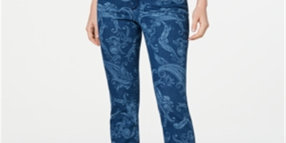 Charter Club Women's Printed Lexington Straight Leg Jeans Blue Size 14 Petite