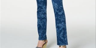 Charter Club Women's Printed Lexington Straight Leg Jeans Blue Size 14 Petite