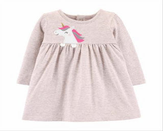 Carter's Baby Girl's Long Sleeve Babydoll Dress Pink Size 24MOS