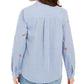Charter Club Women's Cotton Embroidered Striped Shirt Blue - White  Size Petite Medium