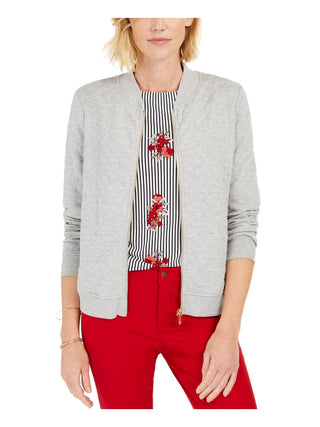 Charter Club Women's Textured Knit Bomber Jacket Gray Size Small