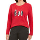 Karen Scott Women's Embellished Graphic Long Sleeve Scoop Neck Top Red Size Petite Large