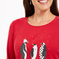 Karen Scott Women's Embellished Graphic Long Sleeve Scoop Neck Top Red Size Petite Large