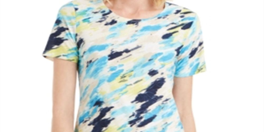 JM Collection Women's Printed Crewneck T-Shirt Blue Size X-Small