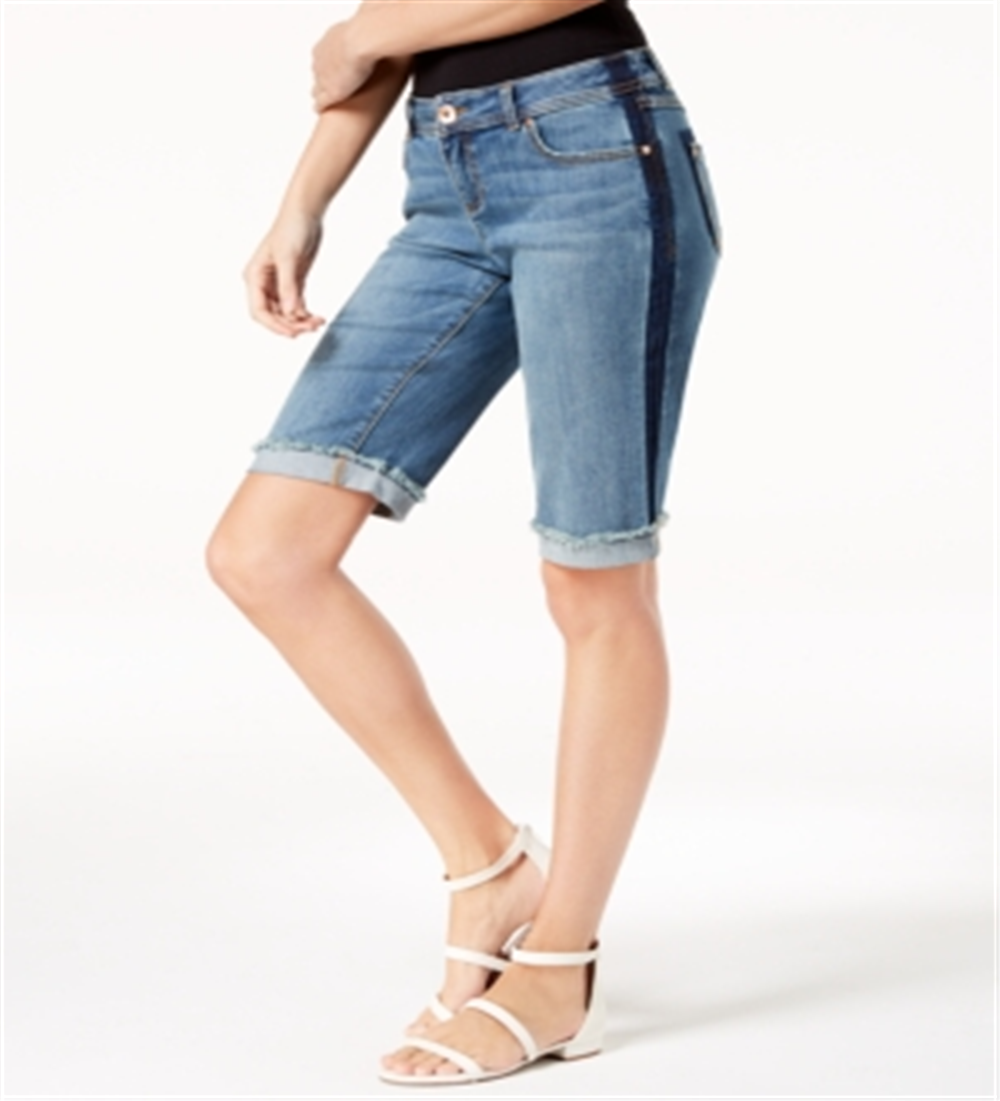 INC International Concepts Women's Contrast Trim Cuffed Denim Shorts Blue Size 6 Petite