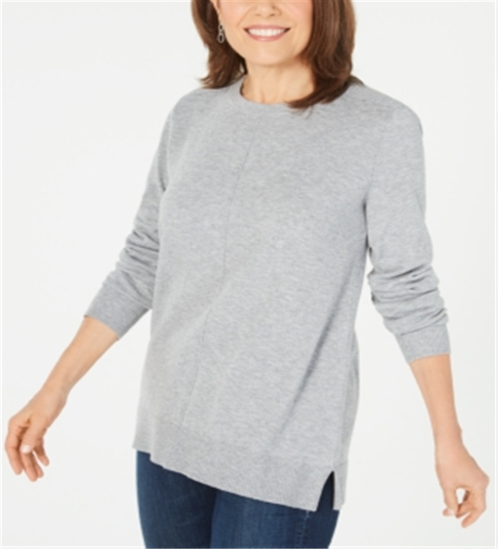 Karen Scott Women's Crewneck Side Slit Pullover Sweater Gray Size X-Small