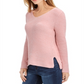 Style & Co Women's Ribbed V Neck Cotton Sweater Pink Size Small