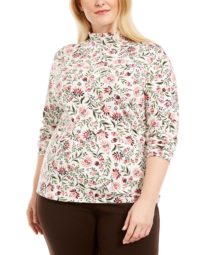 Karen Scott Women's Printed Mock Neck Top White Size 2XL