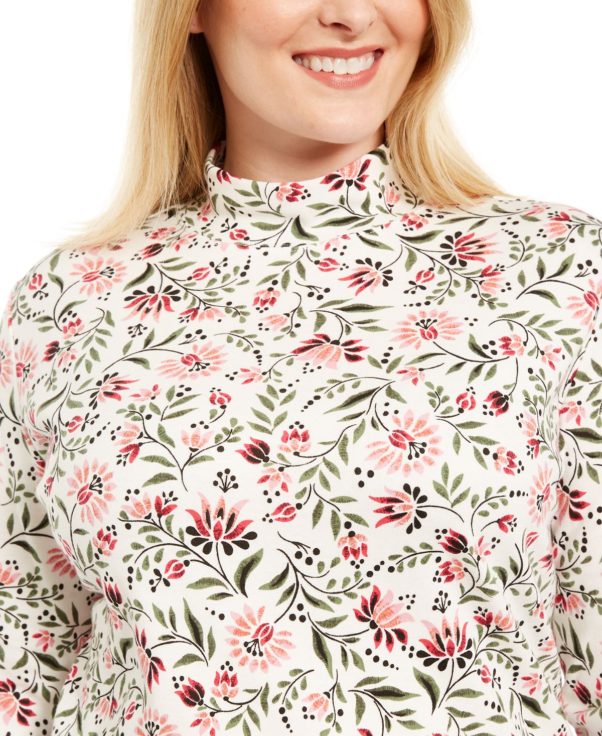 Karen Scott Women's Printed Mock Neck Top White Size 2XL