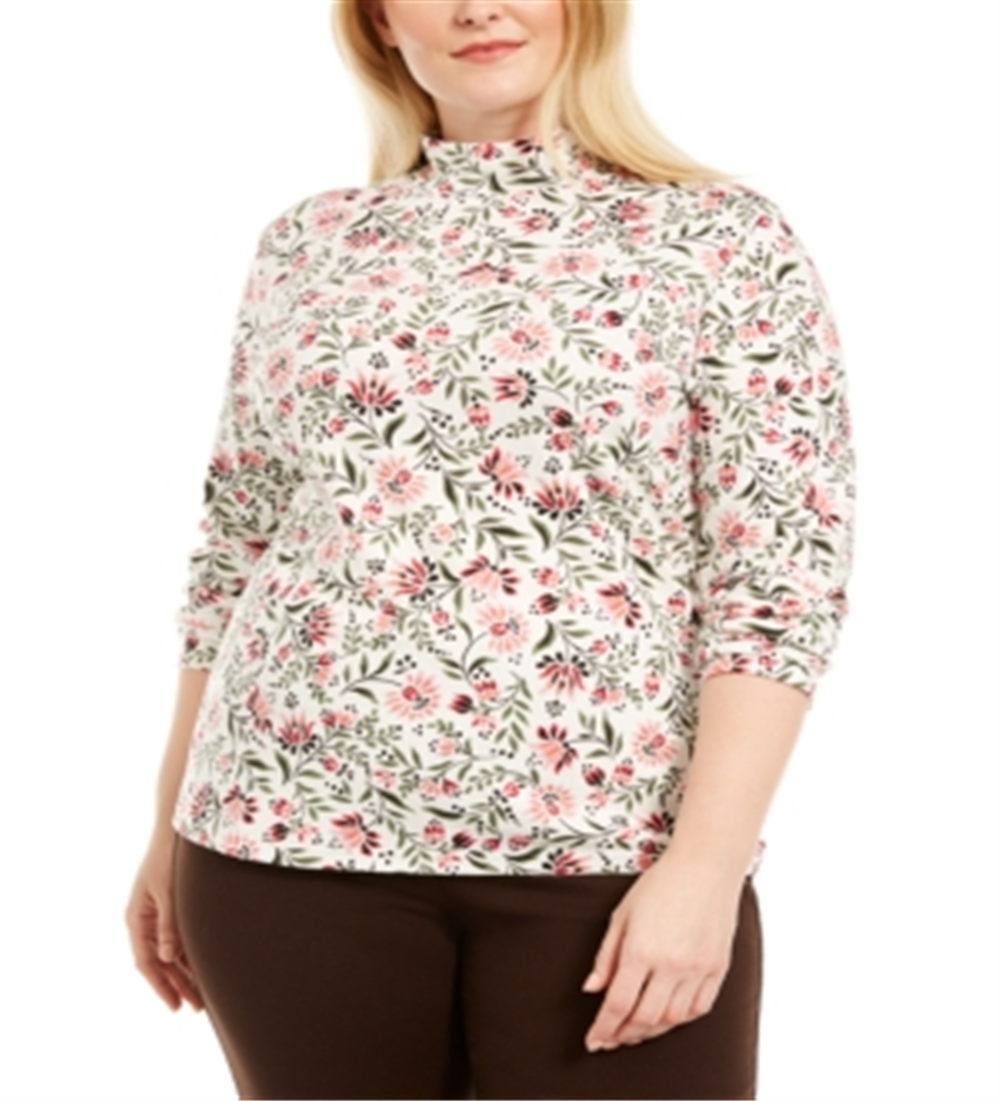 Karen Scott Women's Printed Mock Neck Top White Size 2XL