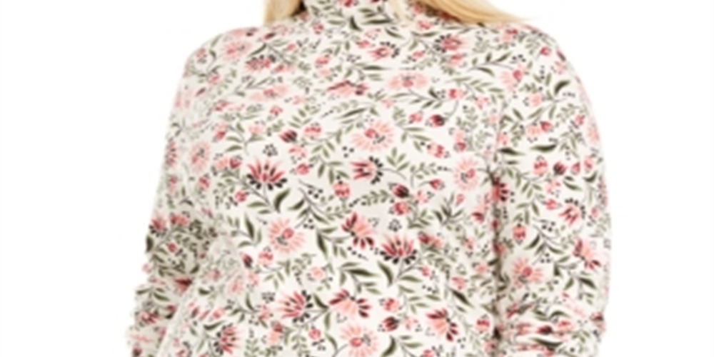 Karen Scott Women's Printed Mock Neck Top White Size 2XL