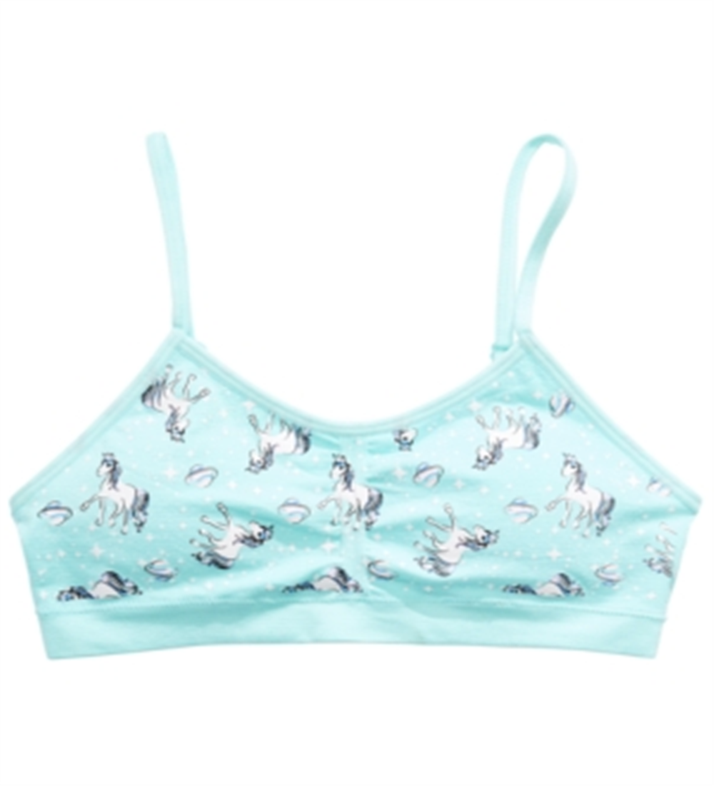 Maidenform Little & Big Girl's Unicorn Print Ruched Cropped Bra Blue Size Large
