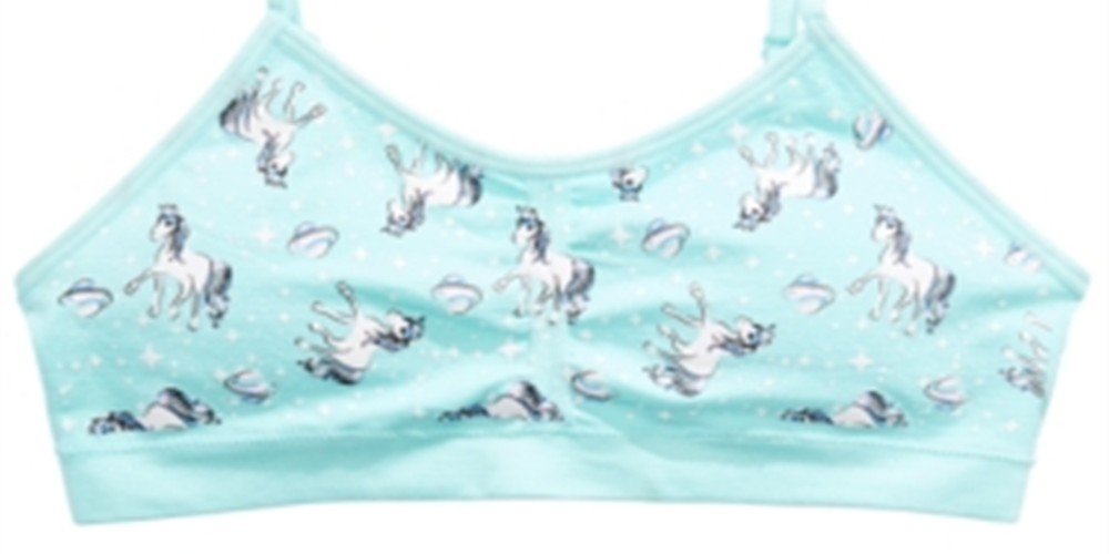 Maidenform Little & Big Girl's Unicorn Print Ruched Cropped Bra Blue Size Large