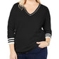Tommy Hilfiger Women's Plus Cotton V Neck Sweater Black Size 1X