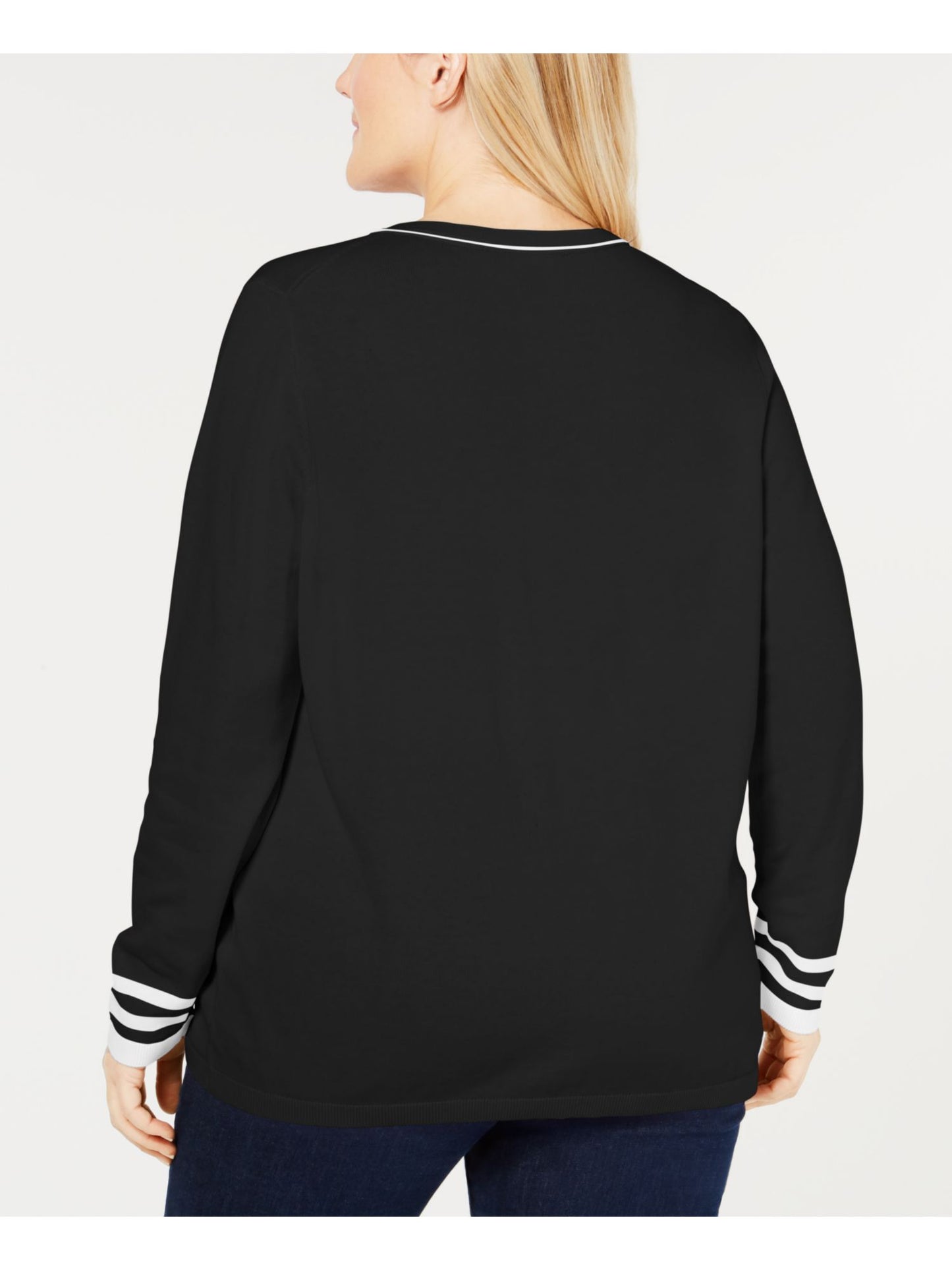 Tommy Hilfiger Women's Plus Cotton V Neck Sweater Black Size 1X