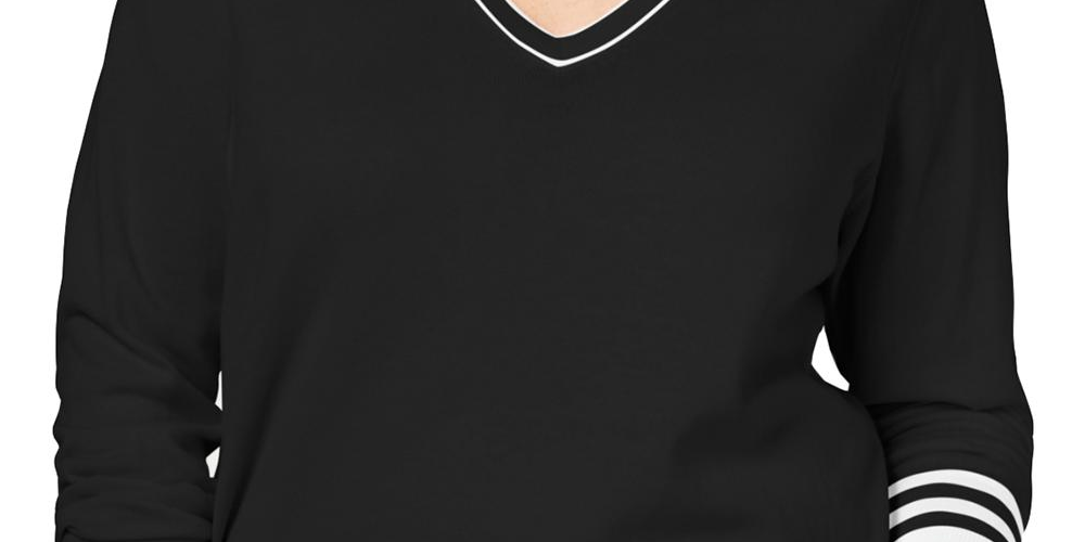 Tommy Hilfiger Women's Plus Cotton V Neck Sweater Black Size 1X