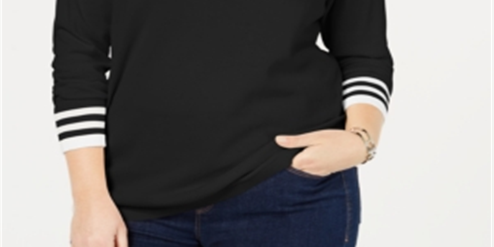 Tommy Hilfiger Women's Plus Cotton V Neck Sweater Black Size 1X