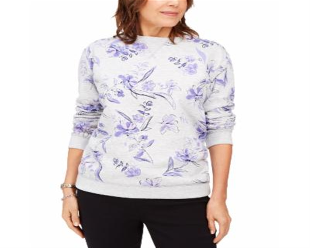 Karen Scott Women's Floral Print Fleece Sweatshirt Purple Size X-Large