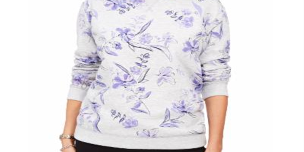 Karen Scott Women's Floral Print Fleece Sweatshirt Purple Size X-Large