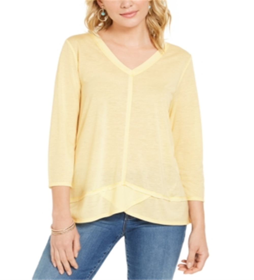 Style & Co Women's Seam Detail High Low Top Yellow Size Small