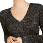 INC International Concepts Women's Glitter Long Sleeve V Neck Sweater Black Size Small