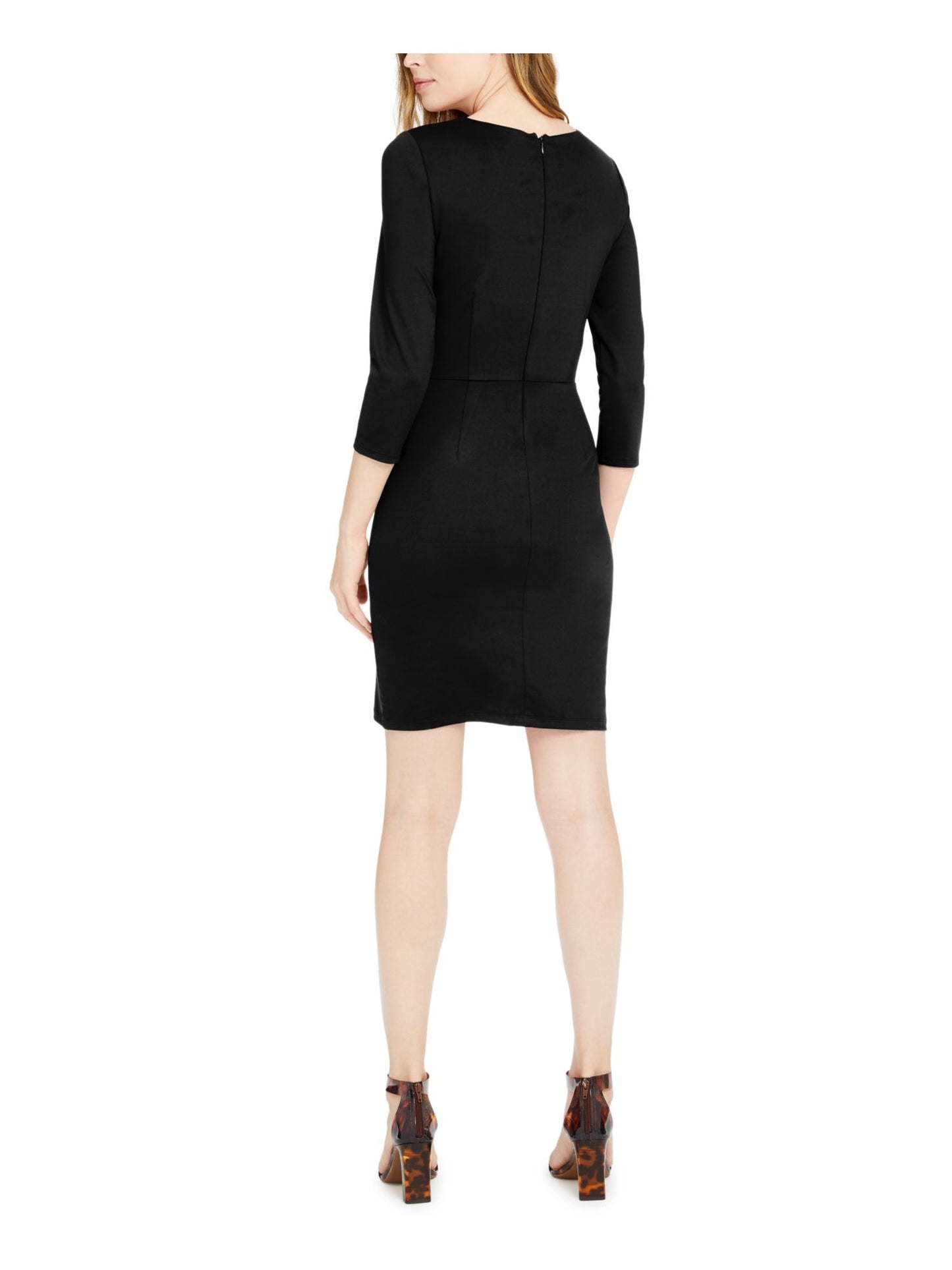 INC International Concepts Women's Elbow Sleeve Criss Cross Front Dress Sheath Black Size XX-Large
