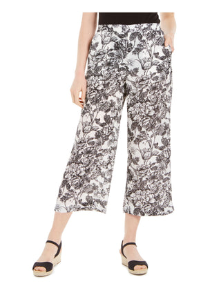 Charter Club Women's Pocketed Cropped Pull on Mid rise Printed Wide Leg Pants White Size XX-Large