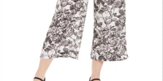 Charter Club Women's Pocketed Cropped Pull on Mid rise Printed Wide Leg Pants White Size XX-Large