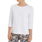 Charter Club Women's 3/4 Sleeve Printed Top White Size Large