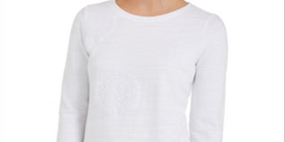 Charter Club Women's 3/4 Sleeve Printed Top White Size Large