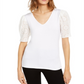 INC International Concepts Women's Eyelet Puff-Sleeve Top White Size X-Small