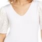 INC International Concepts Women's Eyelet Puff-Sleeve Top White Size X-Small