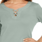 Karen Scott Women's Cotton Lace up T-Shirt Aqua Chill Size Small